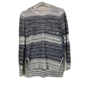 Lucky Brand Womens Sweater Black‎ Gray Knitted Lace Up Side Open Knit Size XS